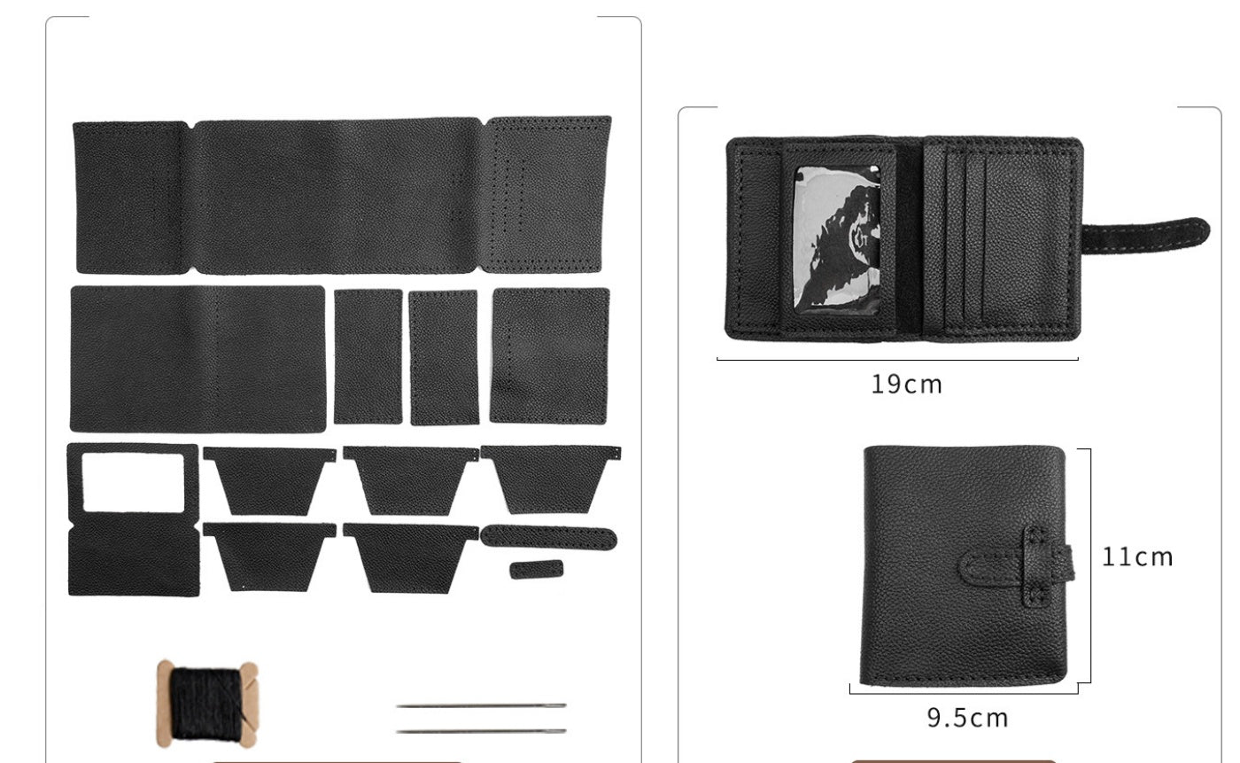 DIY Genuine Leather Wallet Kit | Litchi Grain Cowhide Card Holder, Passport Wallet & Coin Purse Craft Set