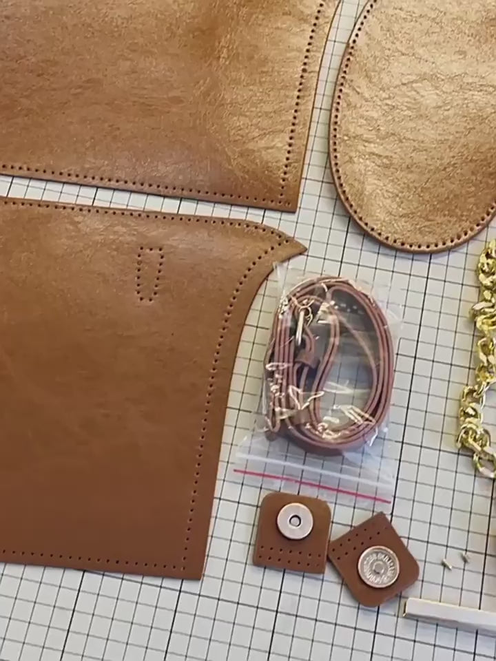 DIY PU Leather Shoulder Bag Kit for Beginners – Handmade Crossbody Bag Sewing Craft Kit with Video Tutorial Gift Set