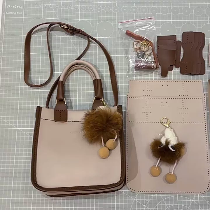 DIY PU Leather Handbag Kit for Beginners – Handmade Crossbody Tote Bag Sewing Kit with Adjustable Strap & Video Tutorial