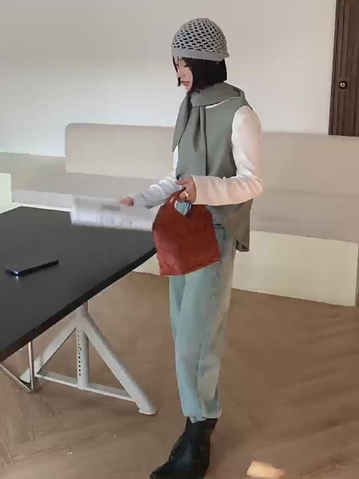 DIY Wide Grid Woven Mini Hand Tote Bag Sewing Kit, Genuine Leather & PU Material Multi Color Handmade Craft Bag For Women