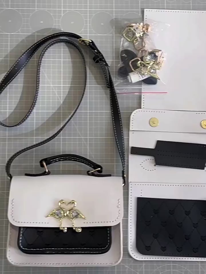 DIY Crossbody Bag Kit – Handmade PU Leather Shoulder Bag Craft Kit for Beginners with Video Tutorial (Top Handle & Adjustable Strap)