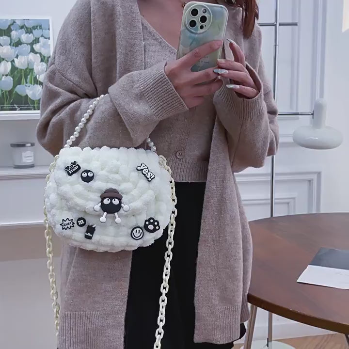 DIY Crochet Pearl Handle Bag Kit for Beginners | Handmade Yarn Shoulder & Crossbody Bag with Video Tutorial