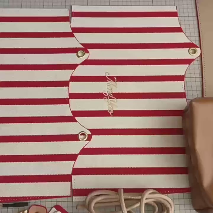 DIY Striped PU Leather Tote Bag Kit | Large Capacity Handmade Shoulder Bag Craft Set with Video Tutorial