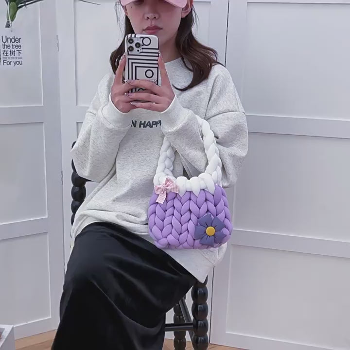DIY Crochet Handbag Kit for Beginners – Handmade Tote Bag Craft Kit with Soft Yarn, Complete Materials & Video Tutorial
