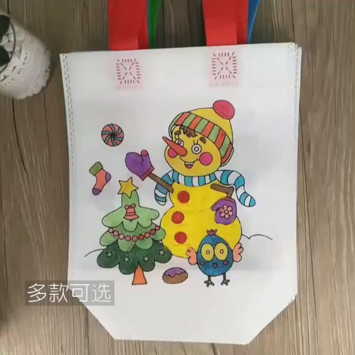 DIY Cartoon Coloring Tote Bag Kit for Kids – Creative Non-Woven Fabric Painting Handbag with Markers