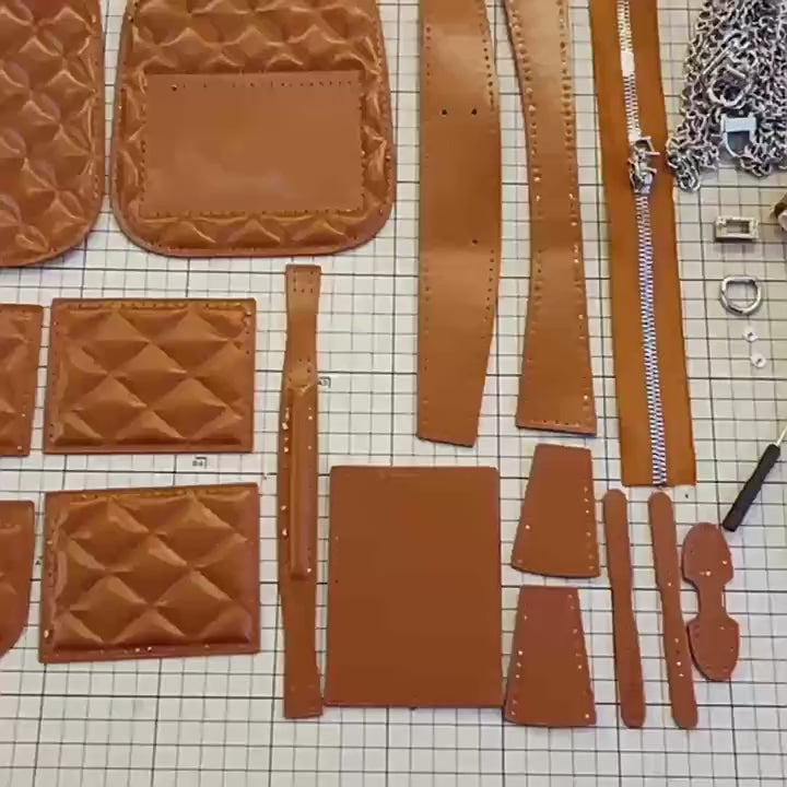 DIY PU Leather Backpack Kit for Beginners – Mini Hand Sewing Backpack with Video Tutorial, Pre-Cut & Pre-Punched Materials, White/Black