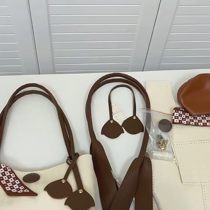 DIY PU Leather Tote Bag Kit for Beginners – Pre-Cut Handbag Sewing Craft Set with Video Tutorial & Complete Materials