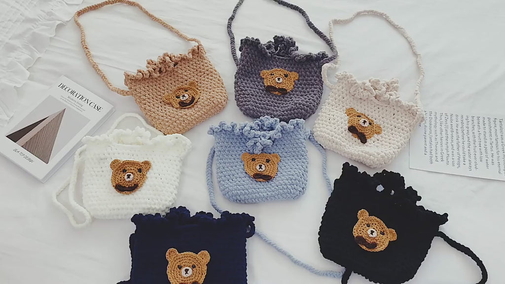 DIY Crochet Animal Shoulder Bag Kit for Beginners – Handmade Bear & Fruit Crossbody Bag with Video Tutorial