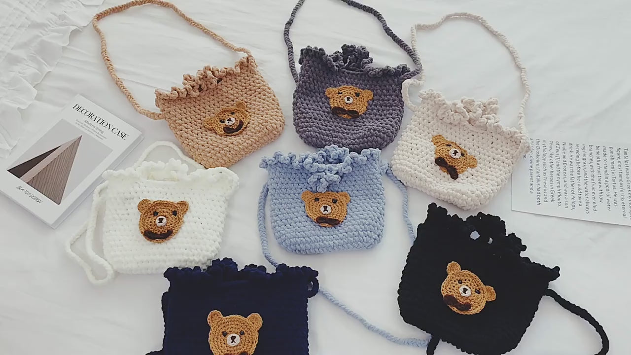 DIY Crochet Animal Shoulder Bag Kit for Beginners – Handmade Bear & Fruit Crossbody Bag with Video Tutorial