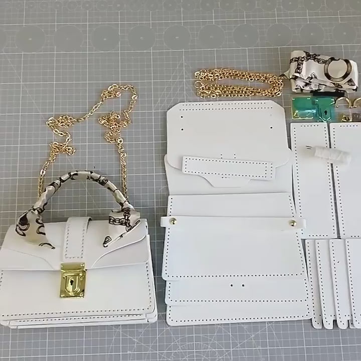 DIY PU Leather Handbag Kit for Beginners – Complete Sewing Craft Set with Video Tutorial, Adjustable Strap Crossbody Tote Bag Gift