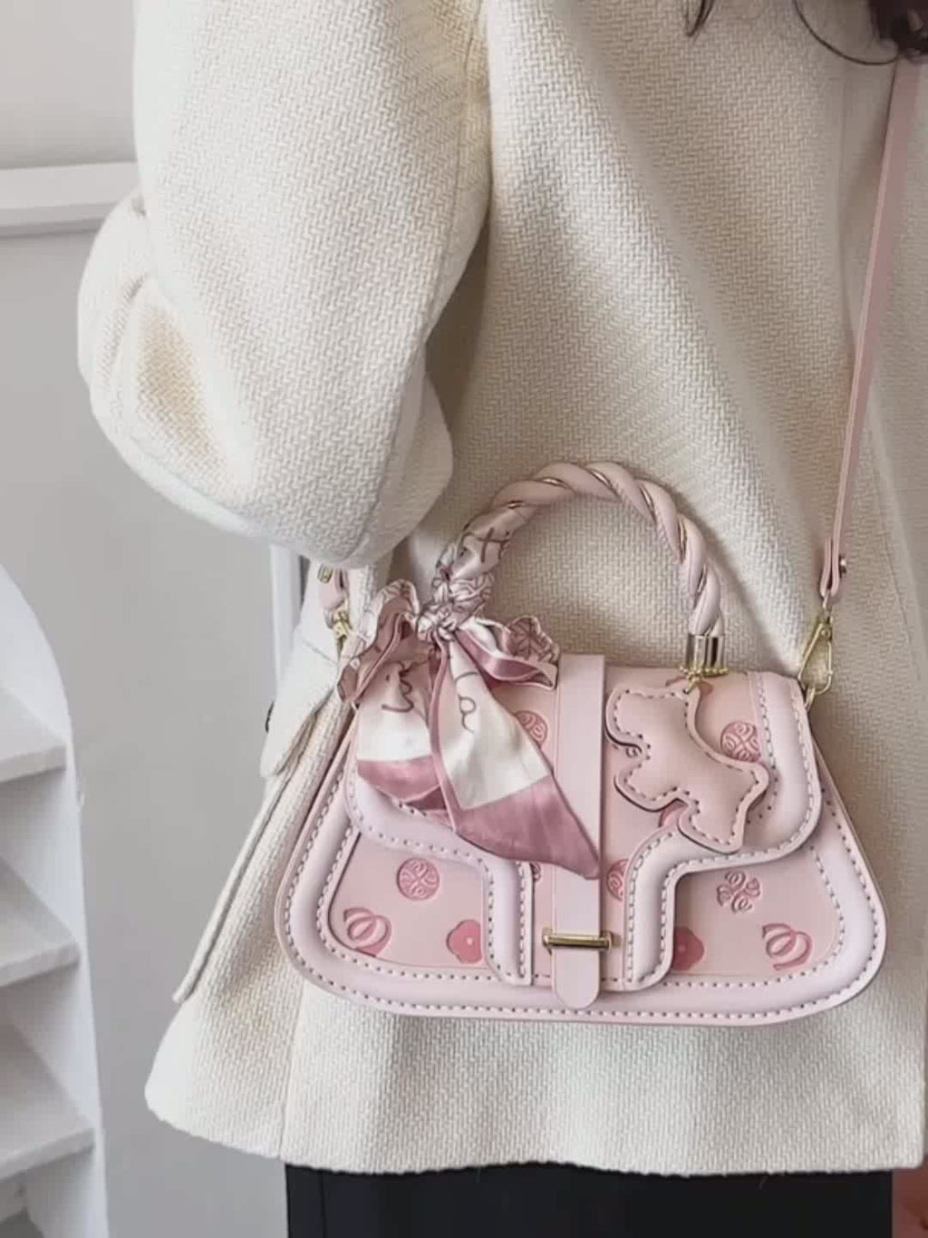 DIY PU Leather Shoulder Bag Kit for Beginners – Handmade Pink Handbag Sewing Kit with Pre-Cut Materials & Video Tutorial