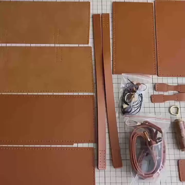 DIY Leather Handbag Kit – Beginner-Friendly 8-Minute Craft Set | Pre-Cut & Pre-Processed Materials | Handmade Crossbody/Shoulder Tote Bag Gift Set