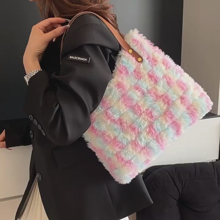 DIY Handmade Tote Bag Kit for Beginners – Pre-Cut Craft Sewing Kit with Video Tutorial, Colorful PU Leather Handbag DIY Set