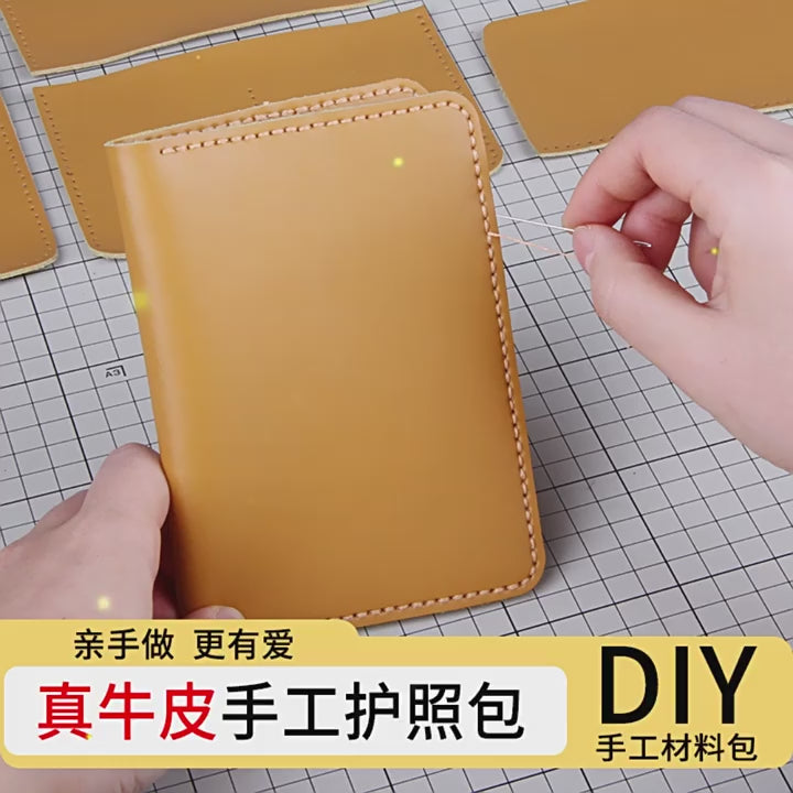 DIY Genuine Leather Passport Wallet Kit – Handmade Multifunction Travel Wallet Craft Kit for Beginners with Video Tutorial