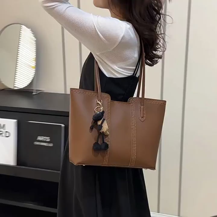 DIY PU Leather Tote Bag Kit for Beginners – Handmade Shoulder Handbag with Video Tutorial, Pre-Cut Materials, Khaki/White/Brown/Black