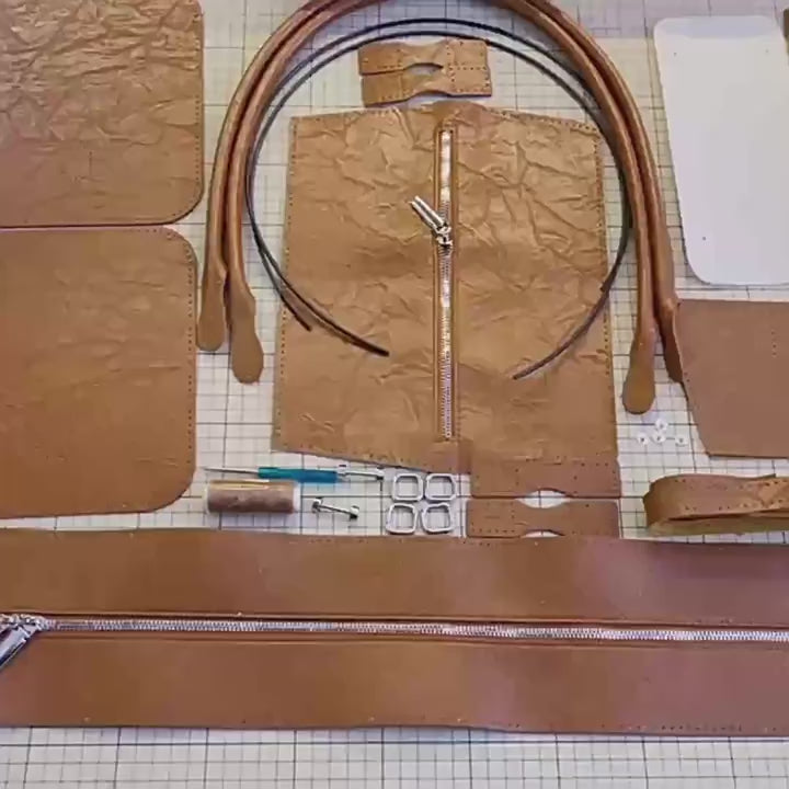 DIY PU Leather Tote Bag Sewing Kit – Handmade Shoulder Handbag Craft Set for Beginners with Video Tutorial