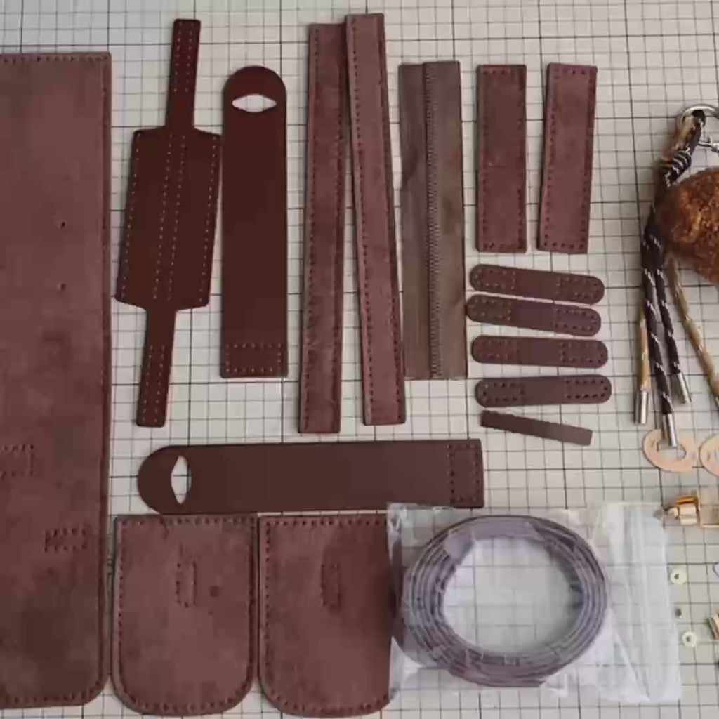 DIY Suede Leather Shoulder Bag Kit for Beginners – Handmade Crossbody Purse Sewing Kit with Pre-Cut Materials & Video Tutorial