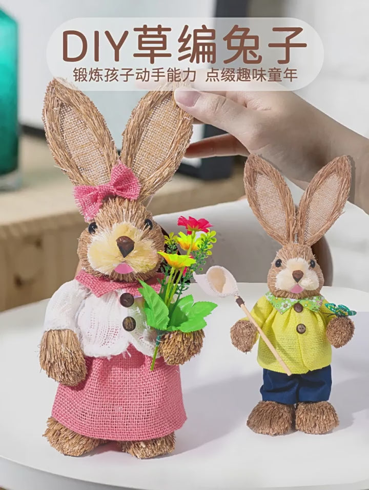 DIY Straw Bunny Craft Kit | Handmade Woven Rabbit Family Set | Spring Easter Home Decor & Mother’s Day Creative Gift