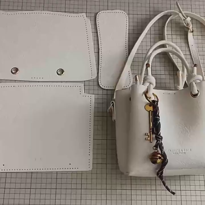 DIY PU Leather Handbag Kit for Beginners – Pre-Cut Sewing Craft Bag with Video Tutorial, Shoulder Crossbody Tote Purse Gift Kit