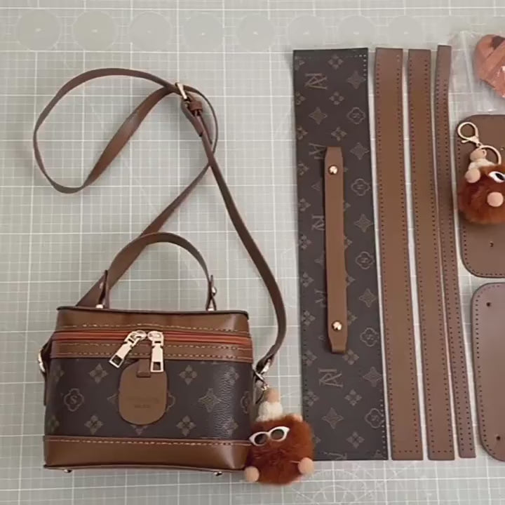 DIY PU Leather Handbag Kit for Beginners – Handmade Crossbody Shoulder Bag Sewing Kit with Pre-Cut Materials & Video Tutorial